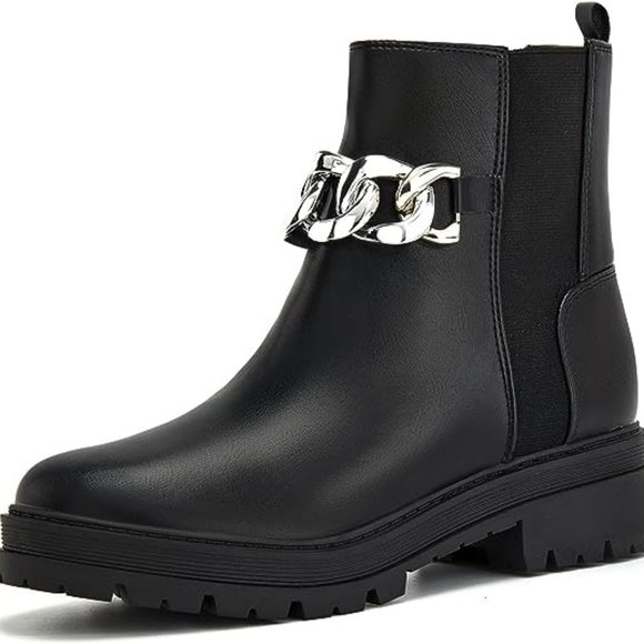 Womens Lug Sole Platform Ankle Boots Chelsea Slip On Chunky Block Heel Fall - Picture 3 of 6